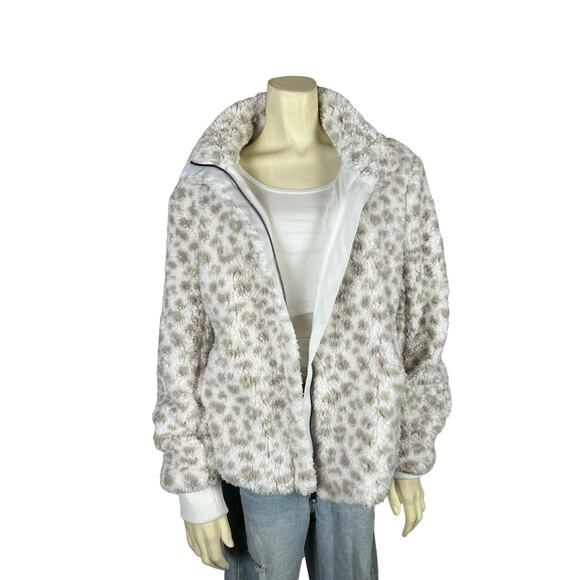 Thread & Supply Teddy Bear Coat Jacket Leopard Print Fluffy Cozy Soft S Small - Picture 8 of 9
